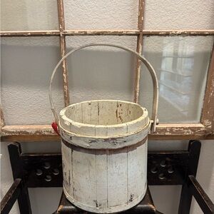 Antique Primitive Firkin Suger Bucket White
